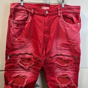 Distressed Red Men Shorts